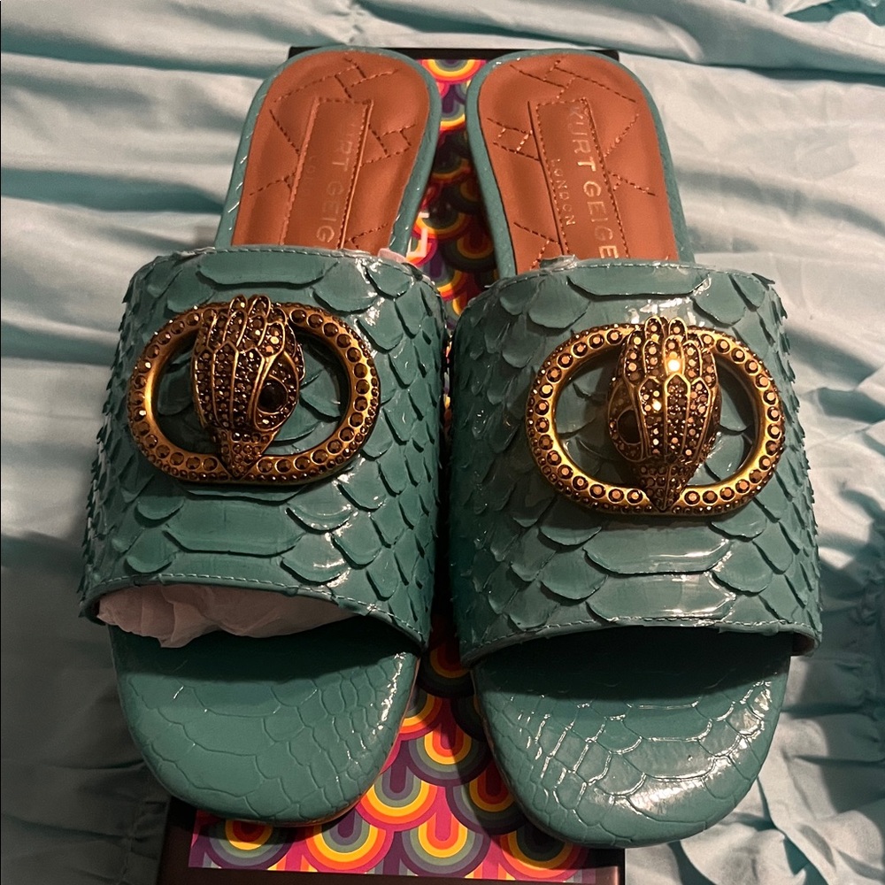 Kurt Geiger Turquoise Sandals with Gold Detailing